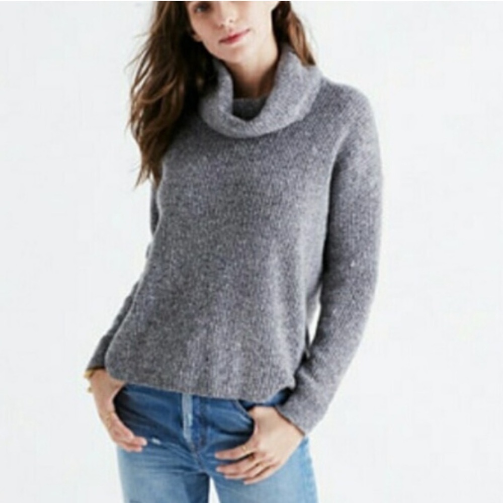 Madewell Women’s Donegal Heathered Gray Convertible Turtleneck Sweater Sz Small